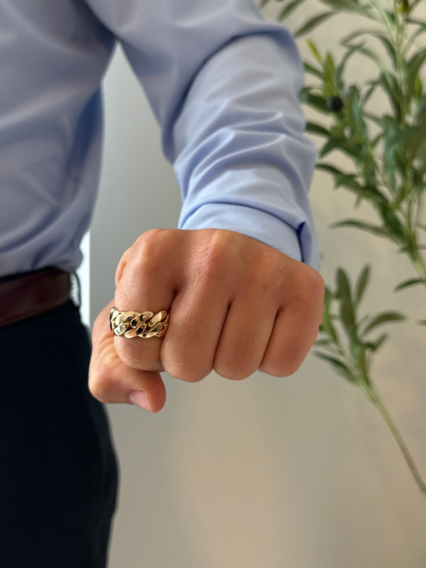 Handmade Cuban Link Ring - 14K Gold Over .999 Silver
