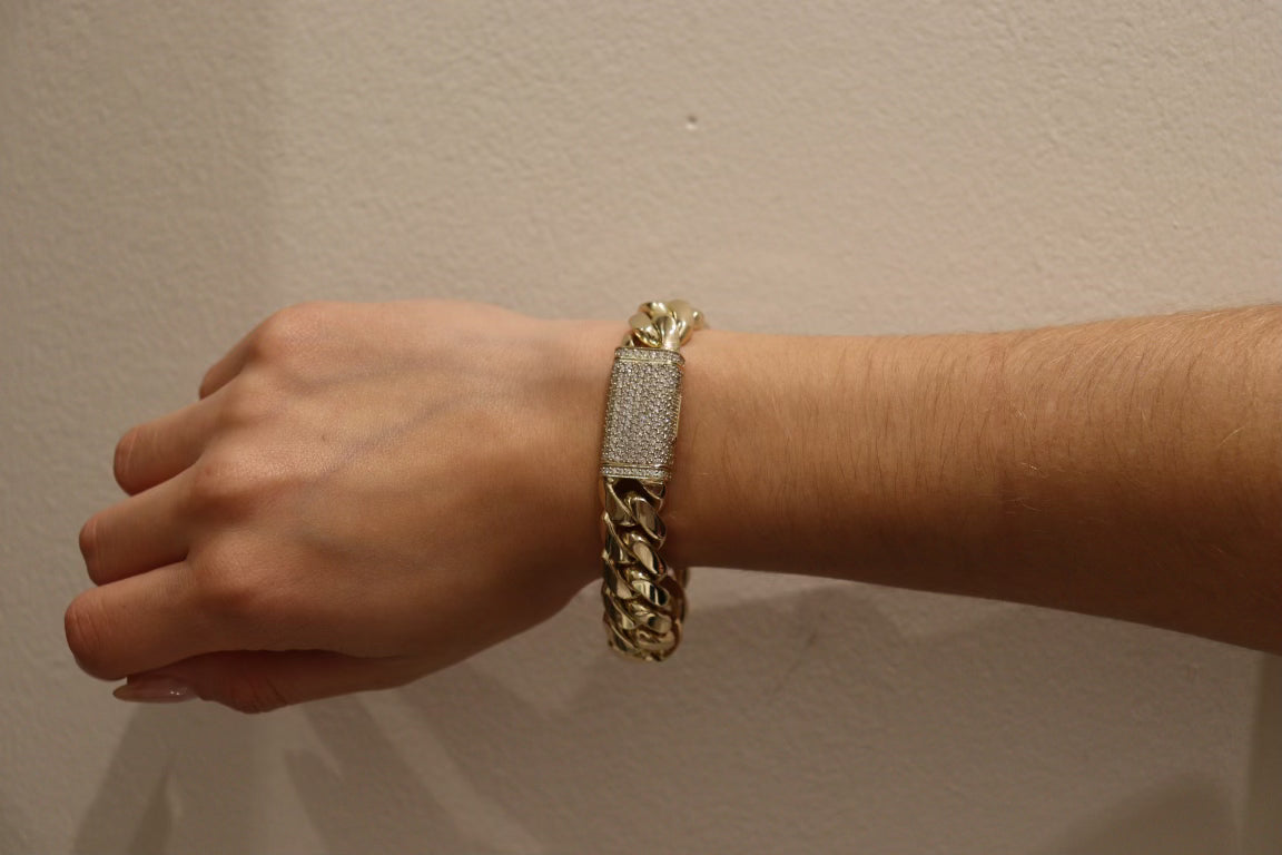 14MM Miami Cuban Link Bracelet – Premium 14k Gold Over .999 Silver + VVS1 Moissanite Lock