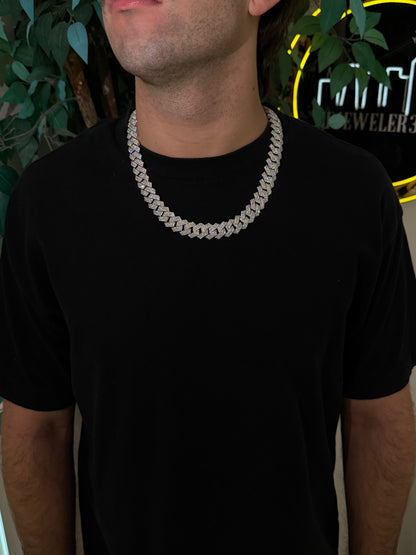 16MM Cuban Link Chain + VVS1 Moissanite Stones -Prong Setting-