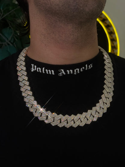 22MM Cuban Link Chain + VVS1 Moissanite Stones -Prong Setting-