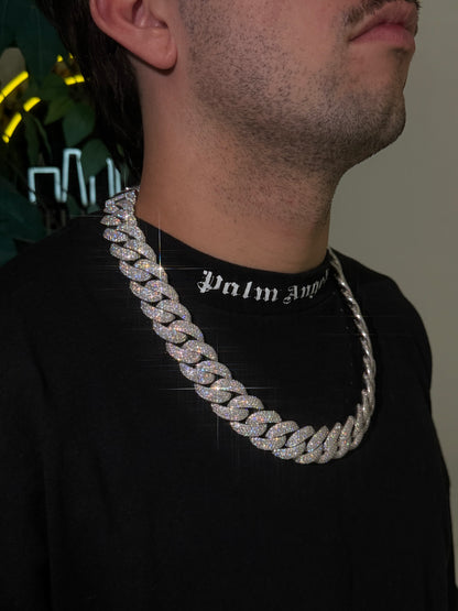 22MM Cuban Link Chain + VVS1 Moissanite Stones -HoneyComb Setting-