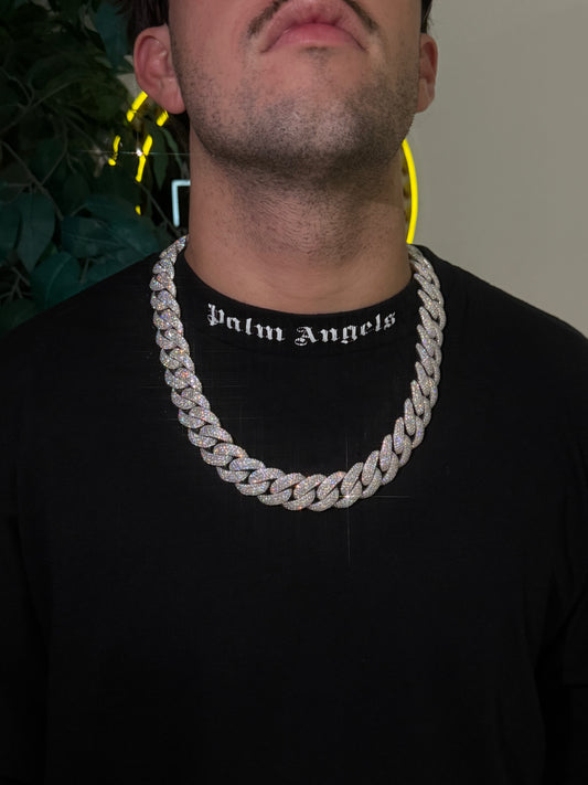 22MM Cuban Link Chain + VVS1 Moissanite Stones -HoneyComb Setting-