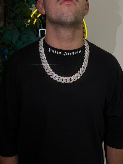 22MM Cuban Link Chain + VVS1 Moissanite Stones -HoneyComb Setting-