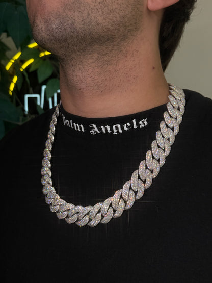 22MM Cuban Link Chain + VVS1 Moissanite Stones -HoneyComb Setting-