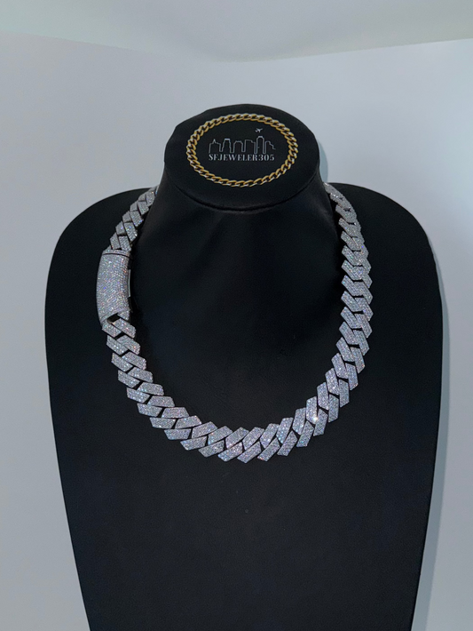 20MM 22” - 415 grams  + VVS1 Moissanite stones 14K White Gold Over Silver