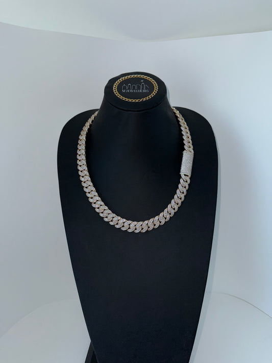 14MM 24” (Flower/Honeycomb Setting) + VVS1 Moissanite Stones 14K Yellow GOS - 294 grams