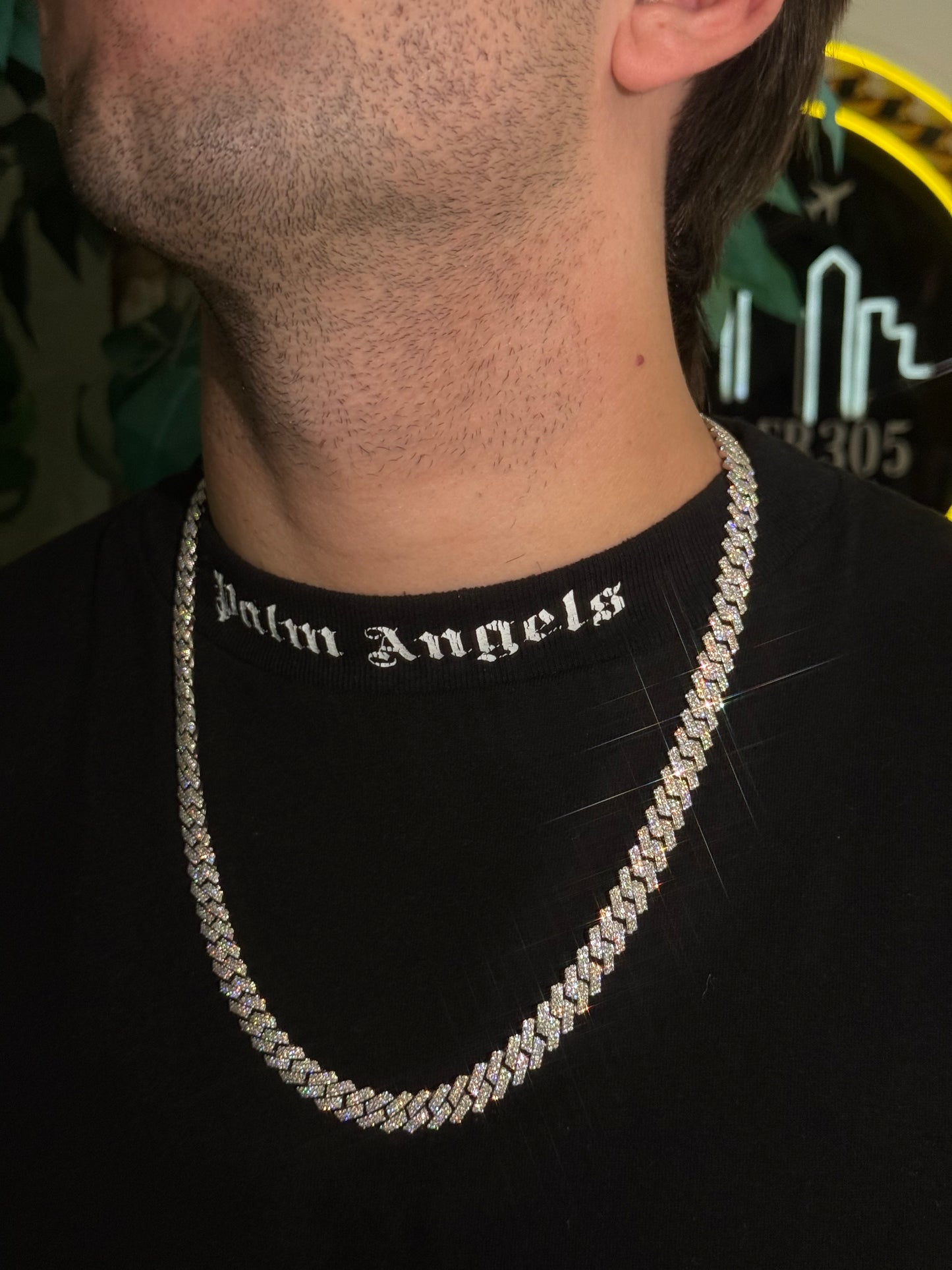 10MM Cuban Link Chain + VVS1 Moissanite Stones -Prong Setting-