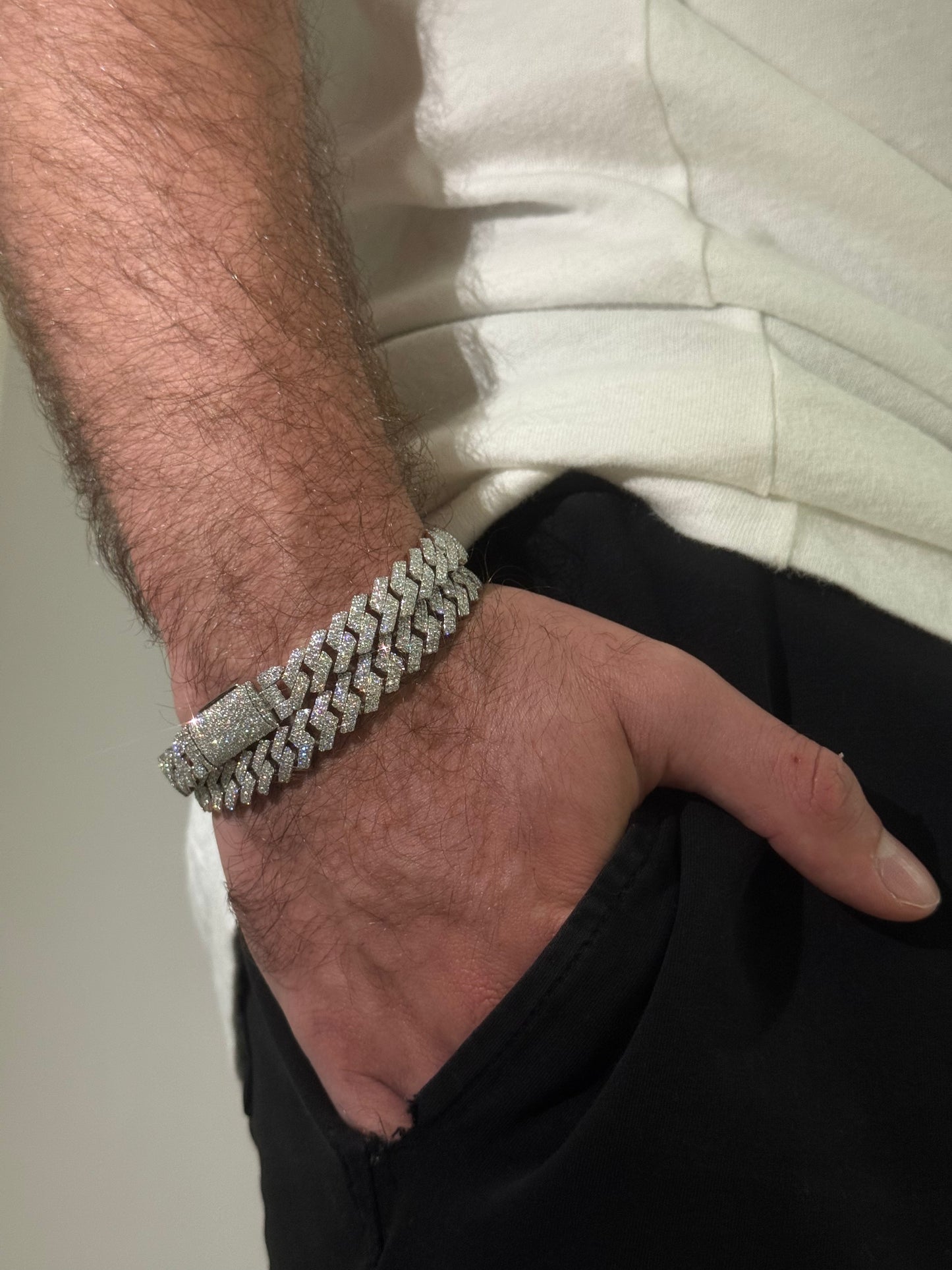 10MM 14K Gold Over Silver Cuban Link Bracelet + VVS1 Moissanite Stones (Prong Setting)