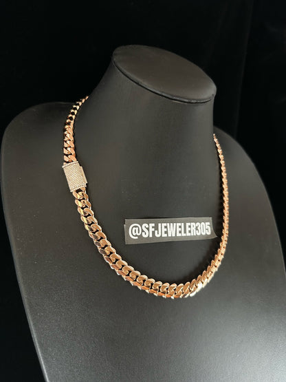 10MM Miami Cuban Link Chain – Premium 14k Gold Over .999 Silver + VVS1 Moissanite Stones Lock