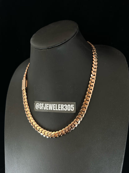 10MM Miami Cuban Link Chain – Premium 14k Gold Over .999 Silver + VVS1 Moissanite Stones Lock