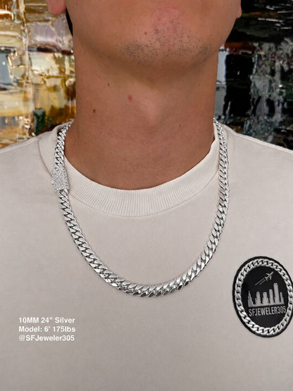 10MM Miami Cuban Link Chain – Premium .999 Silver + VVS1 Moissanite Stones Lock