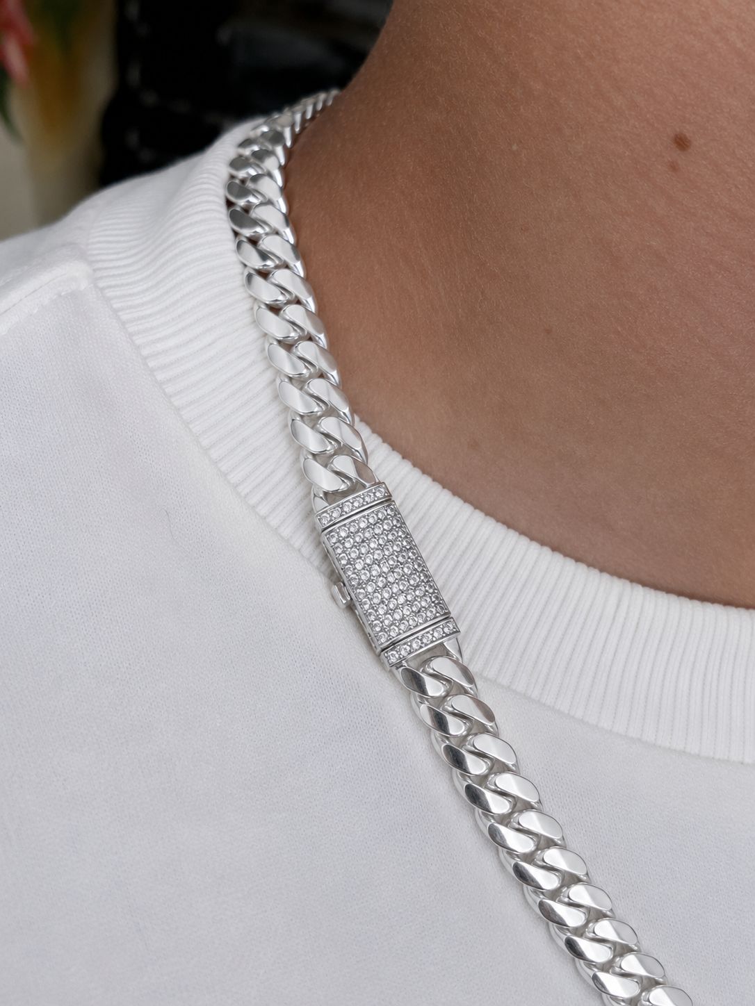 10MM Miami Cuban Link Chain – Premium .999 Silver + VVS1 Moissanite Stones Lock