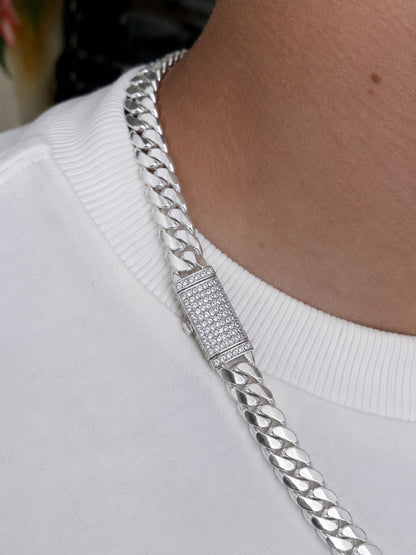 10MM Miami Cuban Link Chain – Premium .999 Silver + VVS1 Moissanite Stones Lock