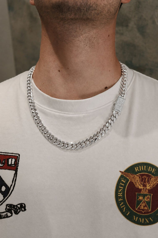 12MM Miami Cuban Link Chain – Premium .999 Silver + VVS1 Moissanite Stones Lock