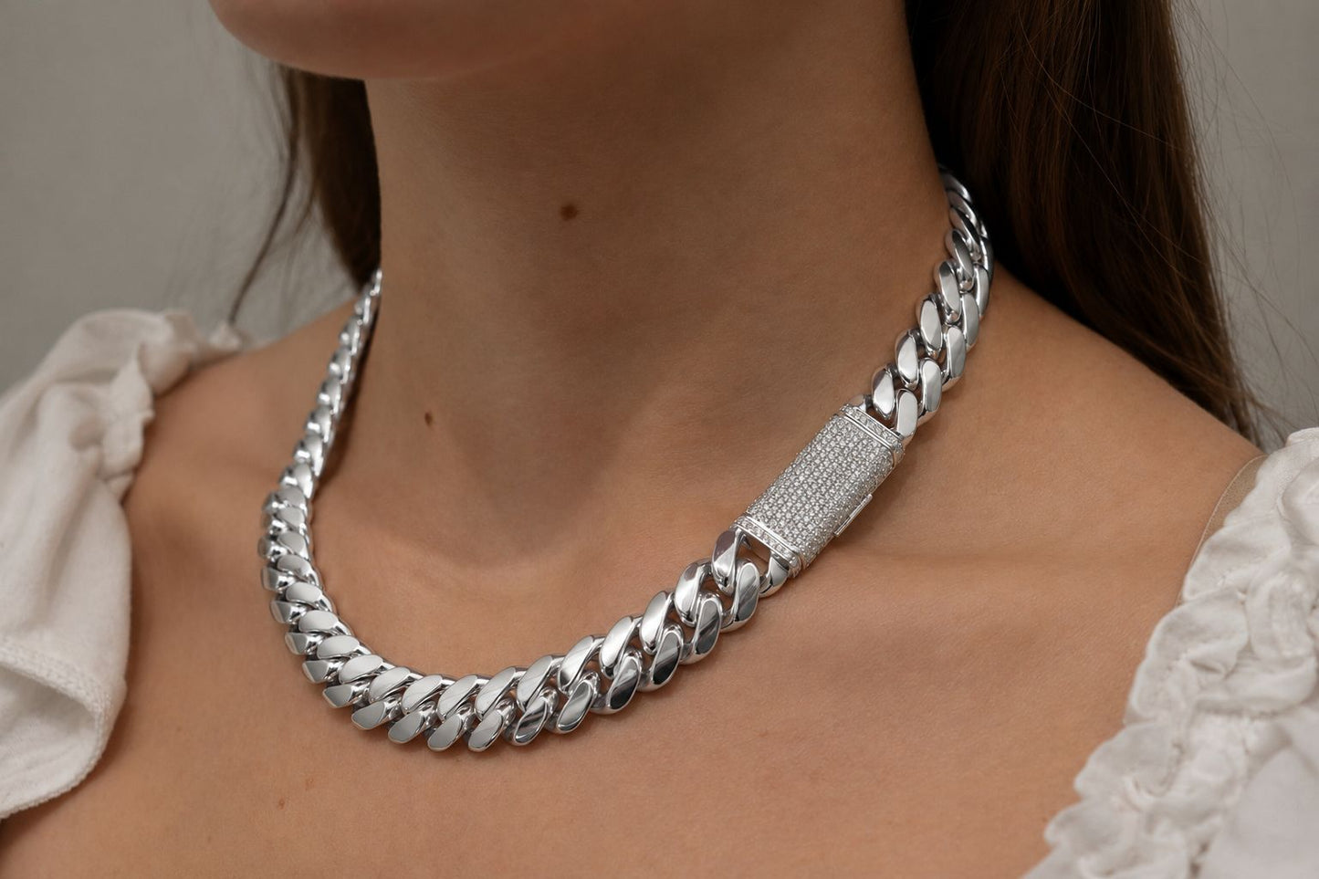14MM Miami Cuban Link Chain – Premium .999 Silver + VVS1 Moissanite Stones Lock