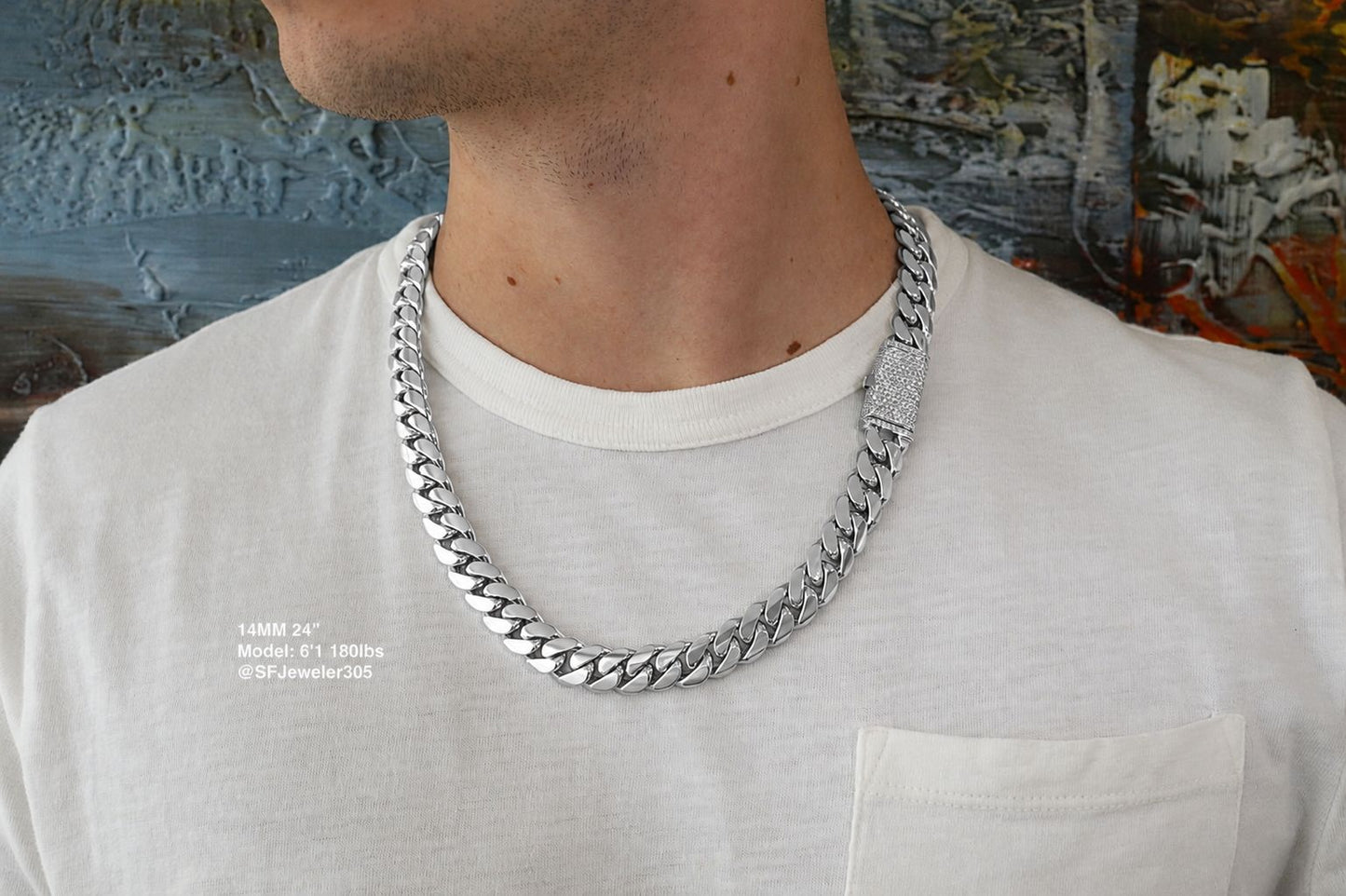 14MM Miami Cuban Link Chain – Premium .999 Silver + VVS1 Moissanite Stones Lock