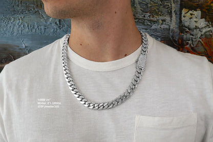 14MM Miami Cuban Link Chain – Premium .999 Silver + VVS1 Moissanite Stones Lock