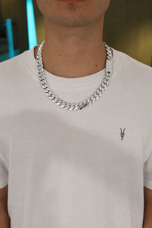 16MM Miami Cuban Link Chain – Premium .999 Silver + VVS1 Moissanite Stones Lock