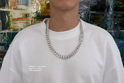 16MM Miami Cuban Link Chain – Premium .999 Silver + VVS1 Moissanite Stones Lock