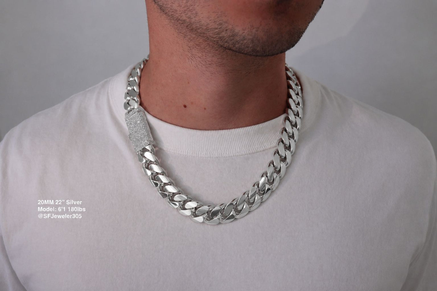 20MM Miami Cuban Link Chain – Premium .999 Silver + VVS1 Moissanite Lock