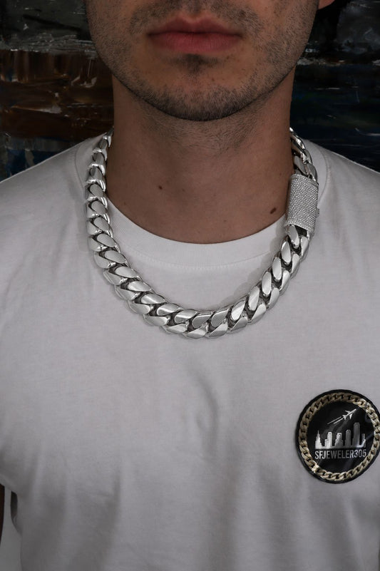 24MM Miami Cuban Link Chain – Premium .999 Silver + VVS1 Moissanite Stones Lock