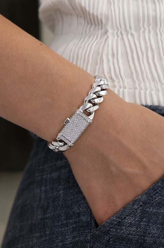 12MM Miami Cuban Link Bracelet – Premium .999 Silver + VVS1 Moissanite Lock