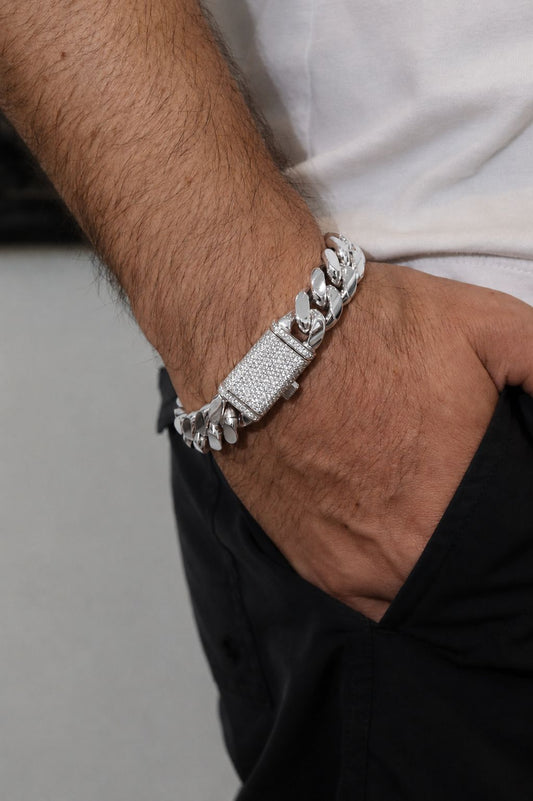 14MM Miami Cuban Link Bracelet – Premium .999 Silver + VVS1 Moissanite Lock