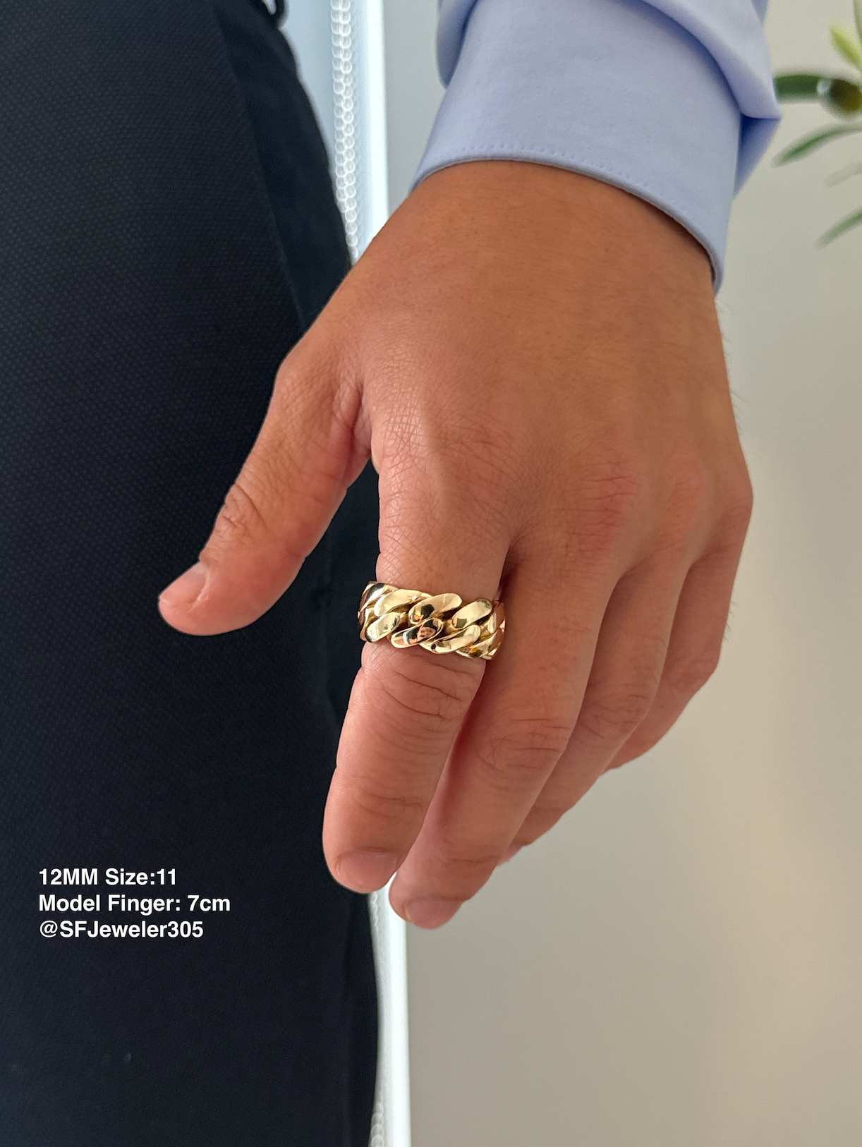 Handmade Cuban Link Ring - 14K Gold Over .999 Silver