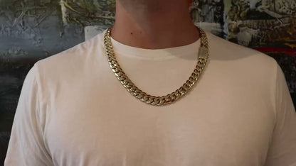 14MM Miami Cuban Link Chain – Premium 14k Gold Over .999 Silver + VVS1 Moissanite Stones Lock