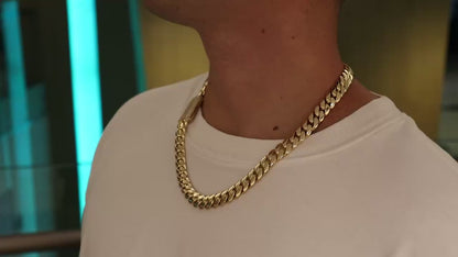 12MM Miami Cuban Link Chain – Premium 14k Gold Over .999 Silver + VVS1 Moissanite Stones Lock