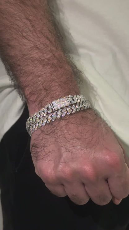 10MM 14K Gold Over Silver Cuban Link Bracelet + VVS1 Moissanite Stones (Prong Setting)