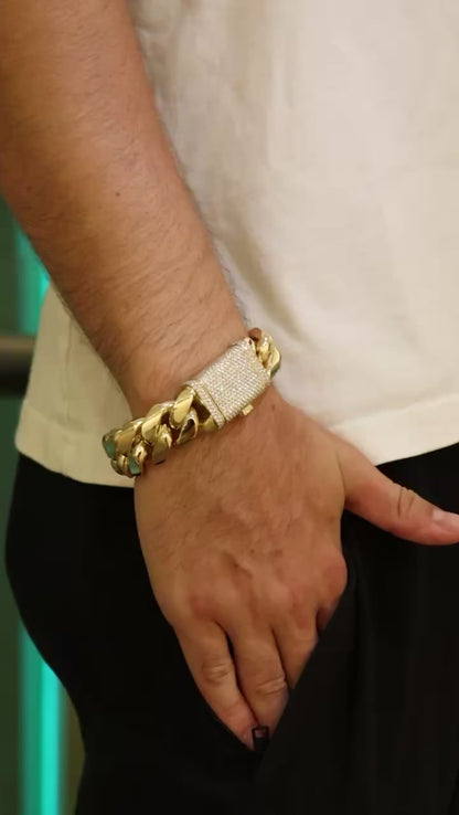 22MM Miami Cuban Link Bracelet – Premium 14k Gold Over .999 Silver + VVS1 Moissanite Lock
