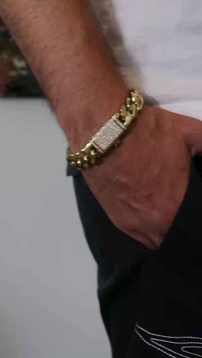 14MM Miami Cuban Link Bracelet – Premium 14k Gold Over .999 Silver + VVS1 Moissanite Lock