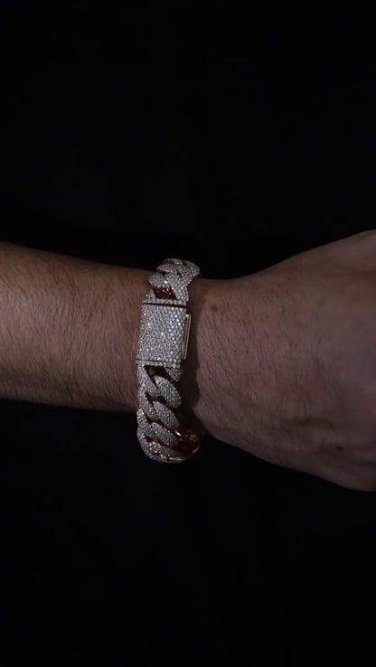 18MM 14K Gold Over Silver Cuban Link Bracelet + VVS1 Moissanite Stones (Honeycomb Setting)